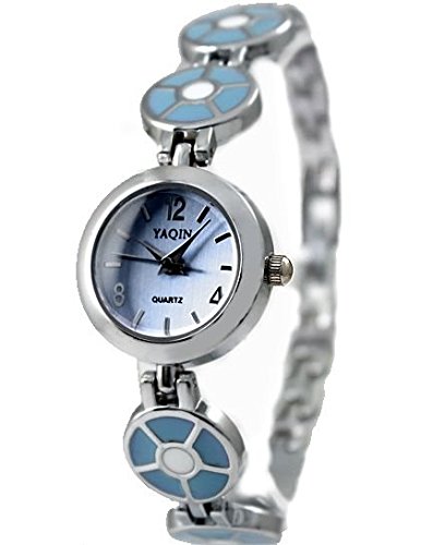Light Blue Band PNP glaenzende silberne Uhrgehaeuse Light Blue Dial Armband Uhr