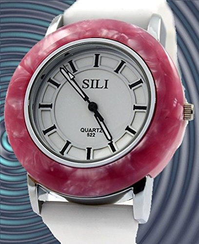 Runde PNP glaenzende silberne Uhrgehaeuse Silikon Weiss Band Frauen Mode Uhr