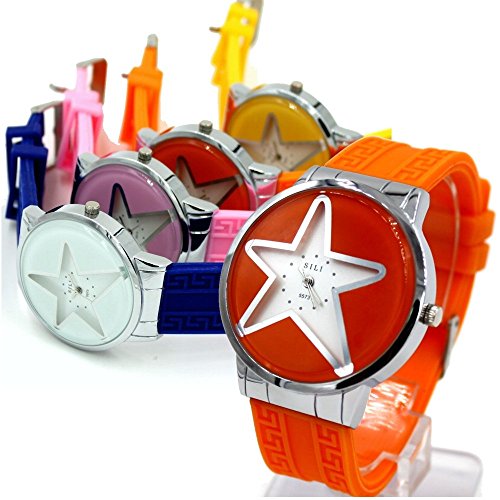 Weisses Zifferblatt PNP glaenzende silberne Uhrgehaeuse Silikon orange Band Mode Uhr