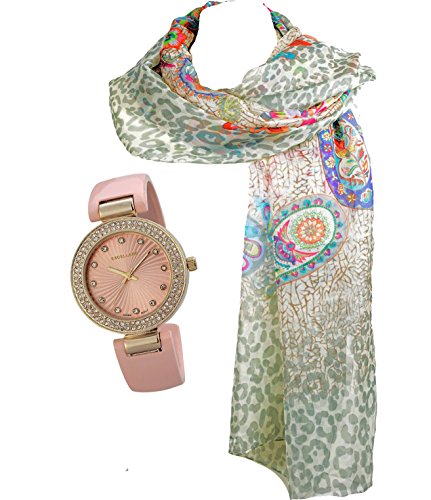 Modische Armbanduhr glamouroes im Set mit feinem Seiden Damenschal