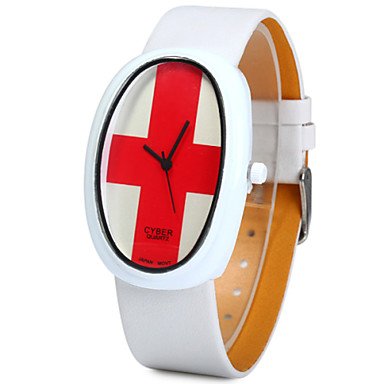 Unisex Schweizer Flagge Muster japan Quarzuhr Lederband oval Zifferblatt Armbanduhr
