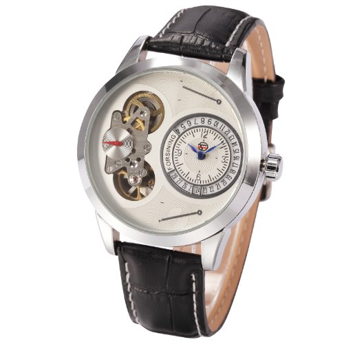 AMPM24 Automatik Mechanik Uhr mit Schwarze Armband aus Kunstleder Datumanzeige AMPM24 Geschenkbox PMW338