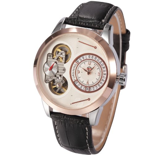 AMPM24 Automatik Mechanik Uhr mit Schwarze Armband aus Kunstleder Datumanzeige AMPM24 Geschenkbox PMW339