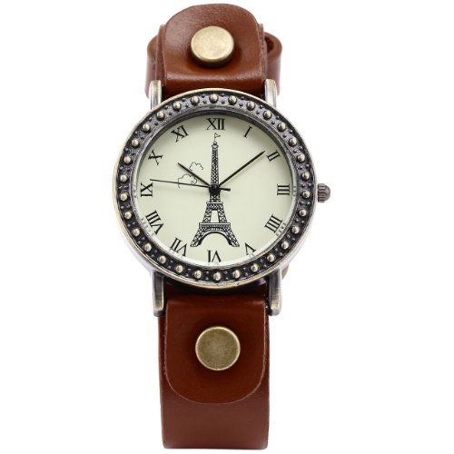 AMPM24 Braun Eiffelturm Analog Quarzuhr Leder Armband Uhr