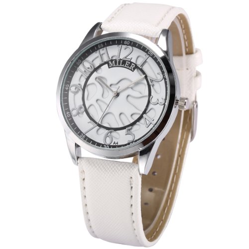 AMPM24 Unisex Armbanduhr Quarzuhr mit Weiss Armband aus Leder WAA718