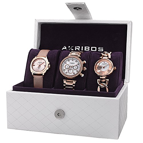 Akribos XXIV Damen ak741rg Analog Display Swiss Quartz Gold Watch Set