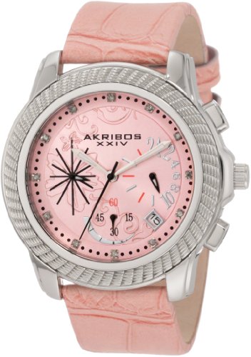 Akribos XXIV Damen AKR438P ultimative Quartz Chronograph Diamant rosa Zifferblatt