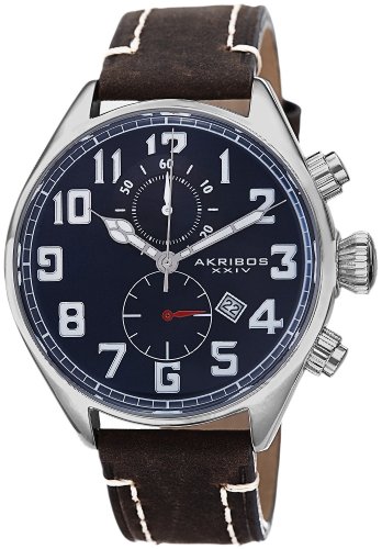 Akribos XXIV Herren s Essential Chronograph Blau Zifferblatt Edelstahl braun Leder Armbanduhr