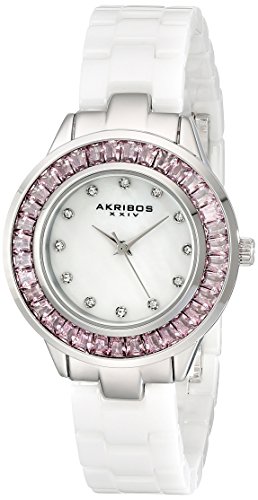 Akribos XXIV Damen crystal accented weiss Keramik Armband Armbanduhr
