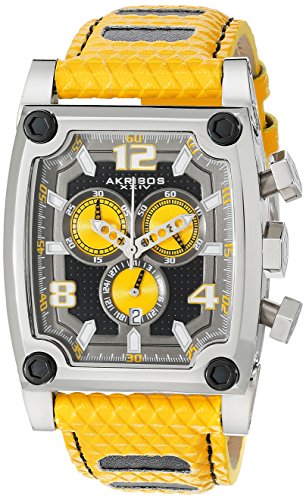 Akribos XXIV Herren Explorer Swiss Chronograph Gelb Leder Armbanduhr
