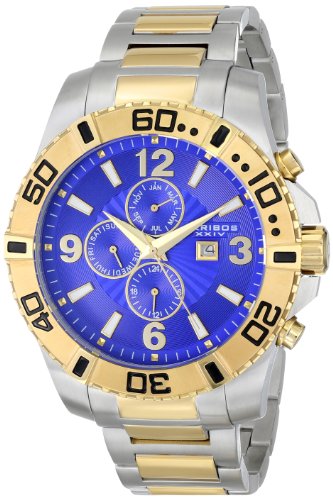 Akribos XXIV Herren der grandiosen Swiss Quarz Multifunktions Blau Zifferblatt bicolor Edelstahl Armband Armbanduhr