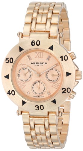 Akribos XXIV Damen Conqueror Schweizer Quarz Multifunktions Diamant akzentuierten rose tone Armband Armbanduhr