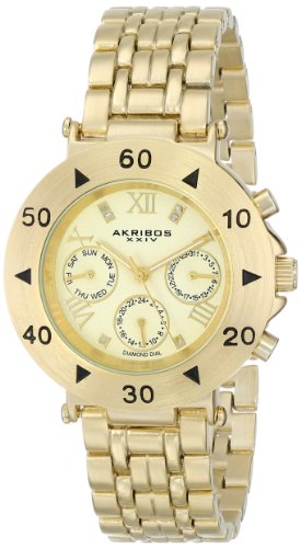 Akribos XXIV Damen Conqueror Schweizer Quarz Multifunktions Diamant akzentuierten goldfarbenen Armband Armbanduhr