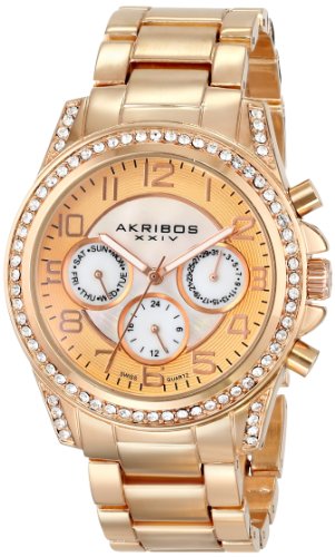 Akribos XXIV Damen Ultimate Swiss Quarz Multifunktions Kristall Perlmutt rose tone Armband Armbanduhr