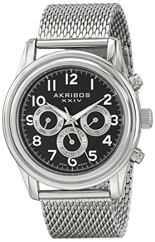 Akribos XXIV Herren Ultimate silberfarbenes Edelstahl Uhr mit Mesh Armband