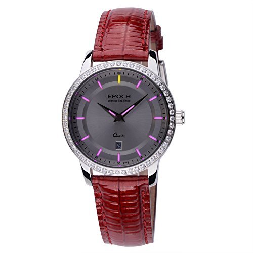Epoch 6023L Wasserdicht 50 M Tritium Gas Pink leuchtendes Lederband weiss Zifferblatt Jewel Luenette Vogue Business Lady Frauen Quarzuhr Armbanduhr