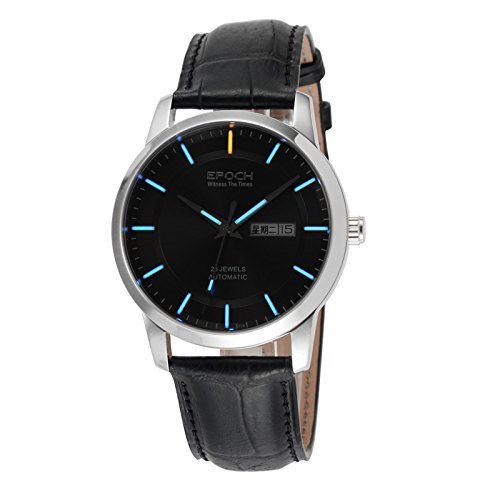 Epoch 6023 GN Wasserdicht 100 m Tritium Gas blau Luminous Lederband schwarz Zifferblatt Herren Business Mechanische Uhr Armbanduhr