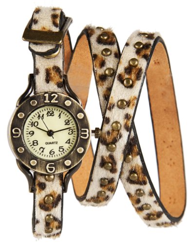 Wickel Armband Uhr Nature Panther mit Nieten
