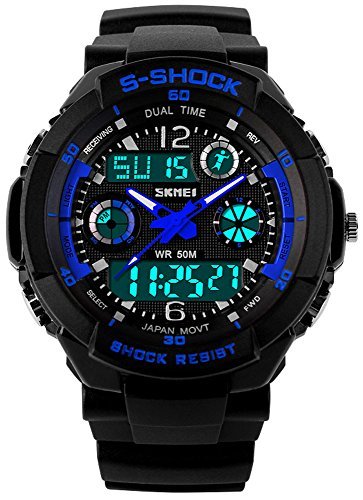 fanmis Unisex Sport Armbanduhr Multifunktions Gruen LED Licht Digital Wasserdicht S Schock Armbanduhr blau
