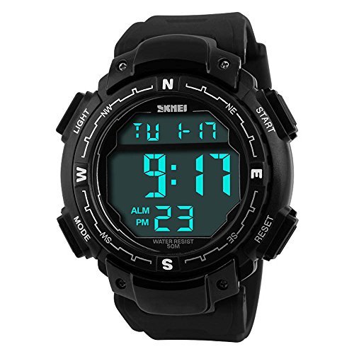 fanmis Herren Fashion Sports Design Multifunktional Digital Alarm Wasserdicht Schwarz Armbanduhr