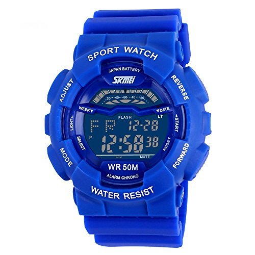 fanmis Herren Fashion SPORTLICHES Design Multifunktional Digital Wasserdicht Armbanduhr Blau