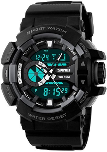 fanmis Military Sport Armbanduhr Analog Digital Multifunktions Alarm Dual Time Wasserdicht LED Uhr grau