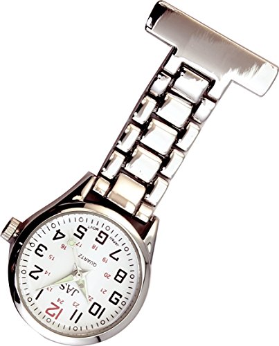 Jas Unisex Krankenschwestern Revers Armbanduhr Infektionskontrolle Metall Silber mit Weiss