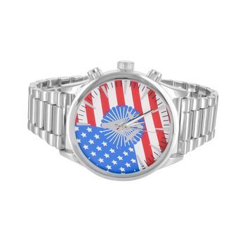 American Flag Zifferblatt Armbanduhr Herren 14 K Weiss Gold Finish Freimaurer Symbol Stahl Rueckseite