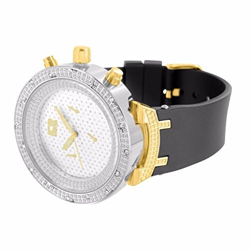 2 Ton Armbanduhr fuer Maenner weiss gelb gold finish Silikon Band Lab Diamant Verkauf