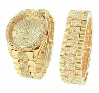 Herren Iced Out Lab Diamant Uhr fuer Verkauf muss 14 K Gelb Gold Finish Band mit passendem Armband New
