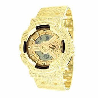 Kanarischen Armbanduhr Digitaluhr fuer Herren komplett Iced Out 14 K Gelb Gold Finish Lab Diamanten Verkauf