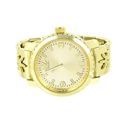 Marihuana Weed Zifferblatt Armbanduhr Gold Finish einzigartigen Look auf Verkauf Jojo STILVOLL Jojino