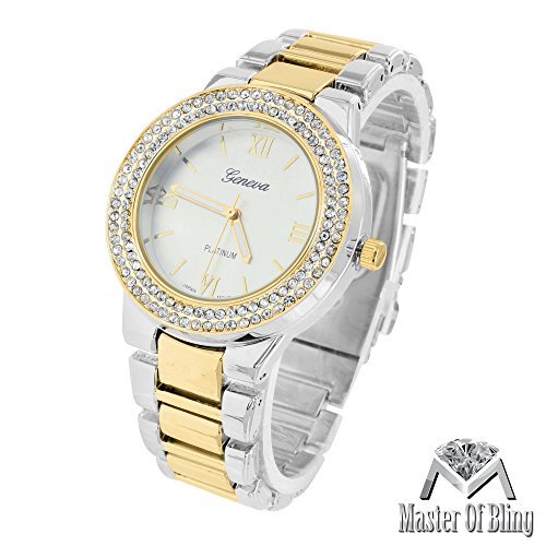 Master of Bling Damen Watch 2 Ton Catlin Pave Lab diamantenluenette MK Stil Luxus weiss gelb