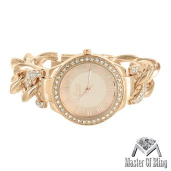 Miami Cuban Armband Uhren 14 K Solid Rose Gold Ton Lab Diamant Damen Stahl NEU