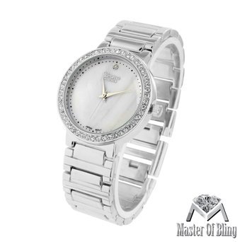 milchig weisses Zifferblatt Armbanduhr Damen Geneva Platinum Simuliert Lab diamantenluenette Luxus