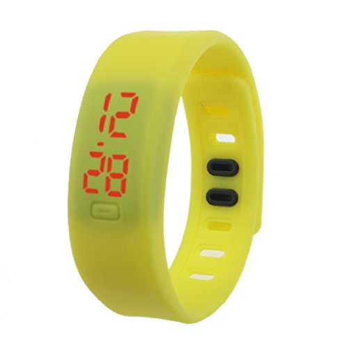 Kolylong Damen Rubber LED Uhr Datum Sports Armband Gelb