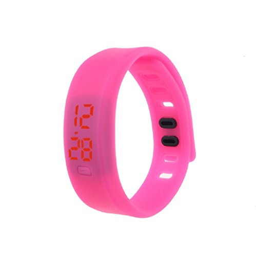 Kolylong Damen Rubber LED Uhr Datum Sports Armband Hot Pink
