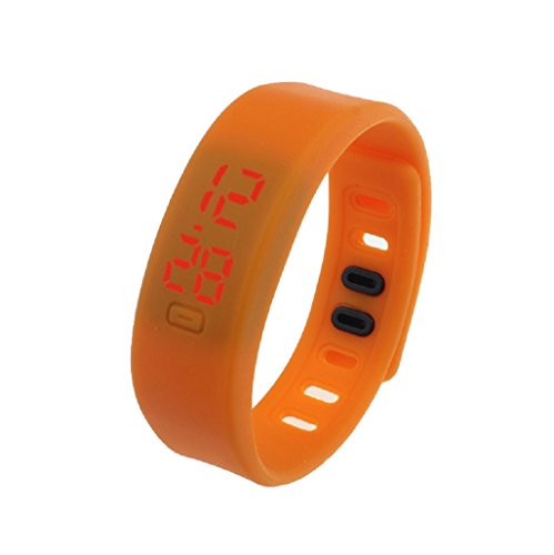 Kolylong Damen Rubber LED Uhr Datum Sports Armband Orange