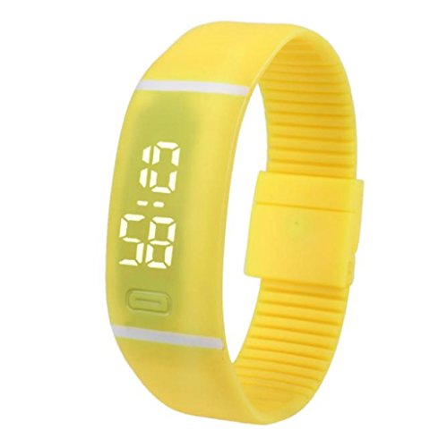 Kolylong Unisex Gummi LED Uhr Datum Sport Armband Gelb