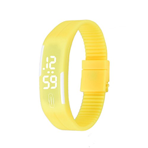 Kolylong Mens Womens Rubber LED Armbanduhr seit Sport Armband Digitale Gelb