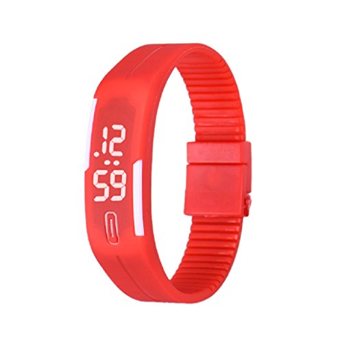Kolylong Mens Womens Rubber LED Armbanduhr seit Sport Armband Digitale Rot