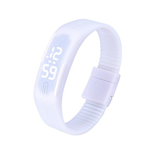 Kolylong Mens Womens Rubber LED Armbanduhr seit Sport Armband Digitale Weiss