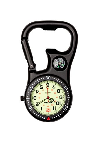 Schwarzen Clip On Karabiner Taschenuhr mit Kompass fuer AErzte Krankenschwestern Sanitaeter Koeche zusaetzliche Batterie