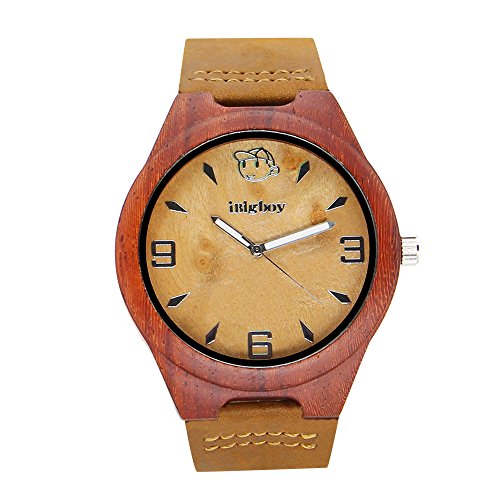 iBigboy Mode Holz Uhr mit Mineralhartglas und Lederband Uhr