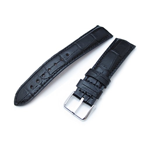 22 mm crococalf matt schwarz semi curved Uhrenarmband Naht schwarz P