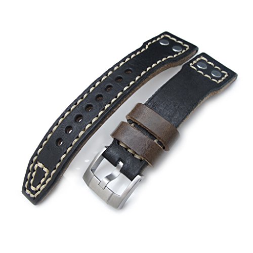 21 mm MiLTAT schwarz Pull Up anilines Italienisches Leder Uhrenarmband Stift Lug