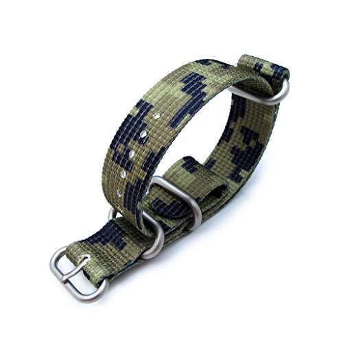 MiLTAT 21 mm 3 Ringe Zulu Uhrenarmband 3D Gewebtes Nylon Camouflage Gruen gebuerstet