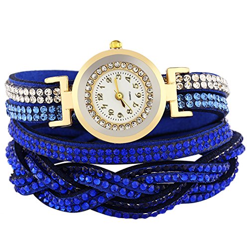 Leopard Shop Damen Armband Leder Band Strass verziert blau