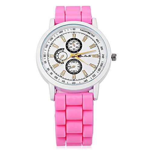 Leopard Shop Fashion Frauen Quarzuhr Armbanduhr Drei Dekorative Zifferblaetter zur Silikon Band Pink