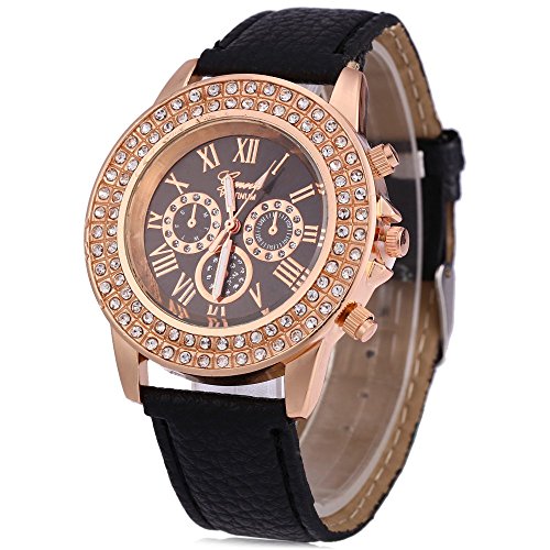 Leopard Shop Frauen Armbanduhr Kuenstliche Diamant Zifferblatt Deko schwarz